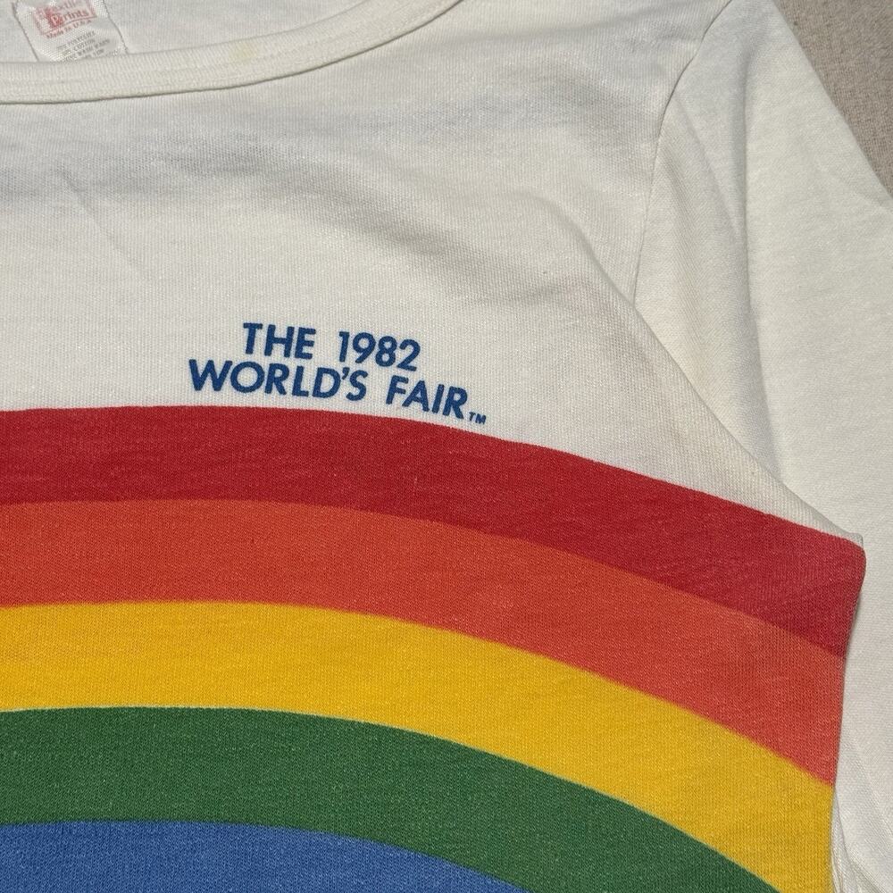 Vtg 1982 Worlds Fair Knoxville Tennessee Raglan T Shirt L Rainbow Single Stitch - Picture 4 of 9